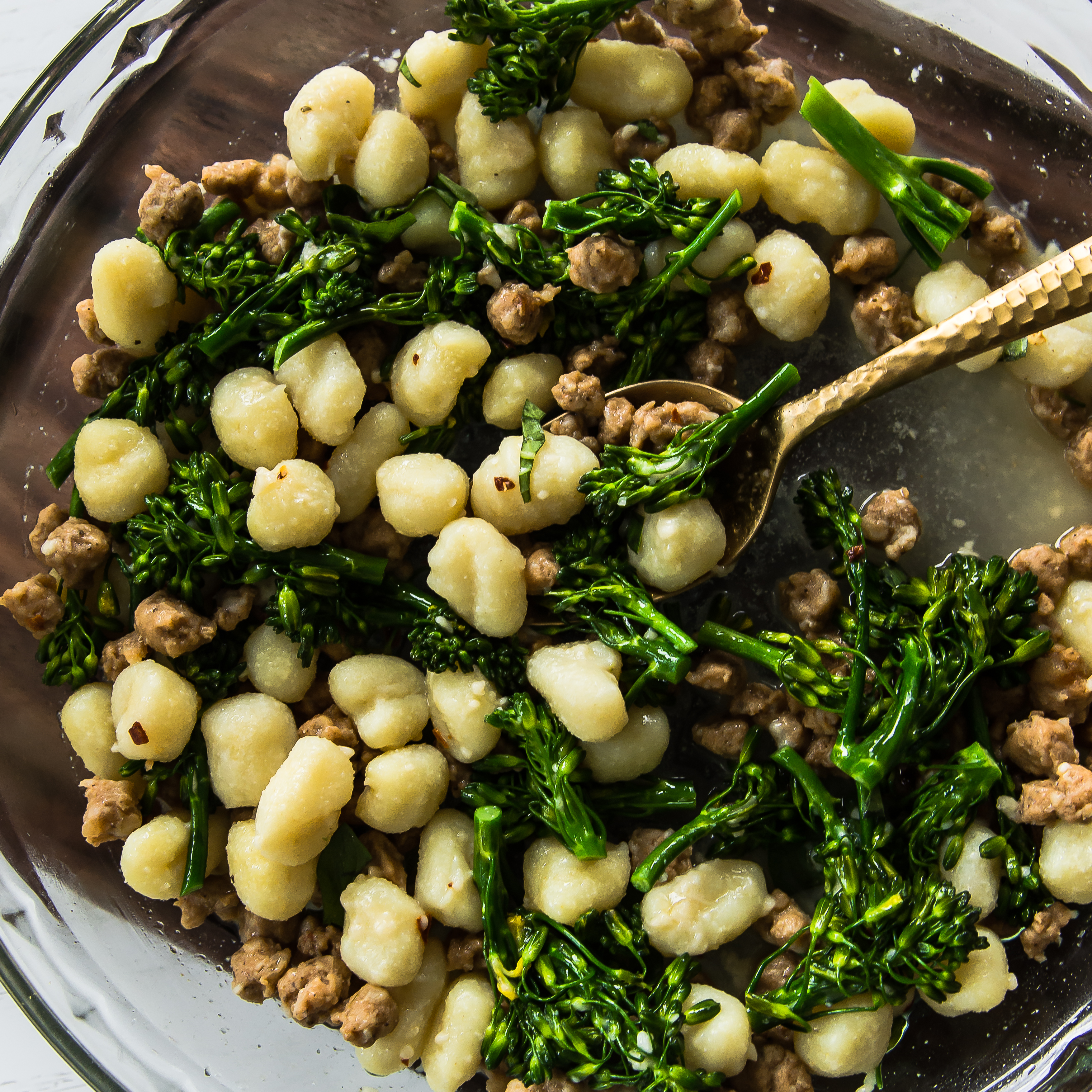 Microwave Sausage and Broccolini Gnocchi